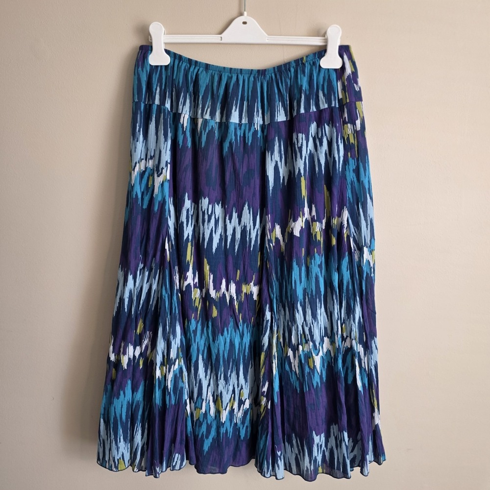 Ruby Rd Skirt Women 20W Blue Ikat Cotton Crinkle Gauze Midi Elastic Waist